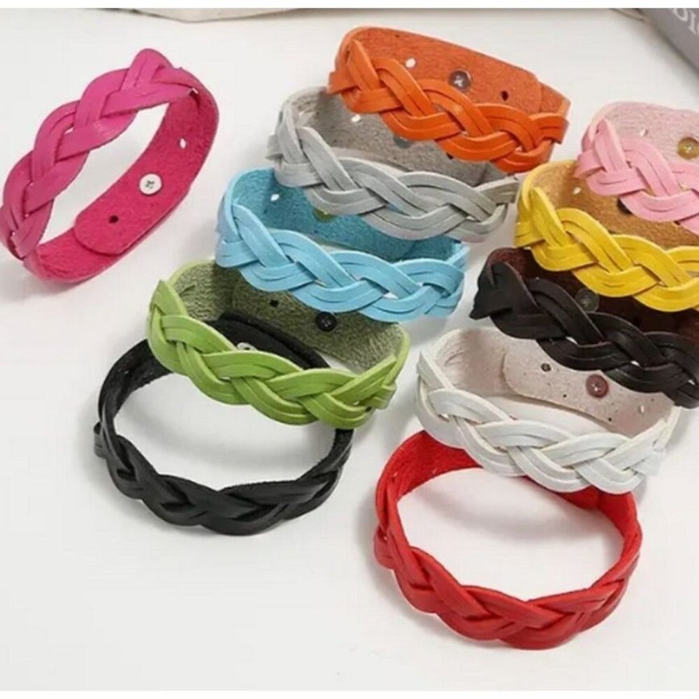 Rory Elyse Braided Candy Color Woven Leather Bracelet Green Gift Packaged - Picture 2 of 8